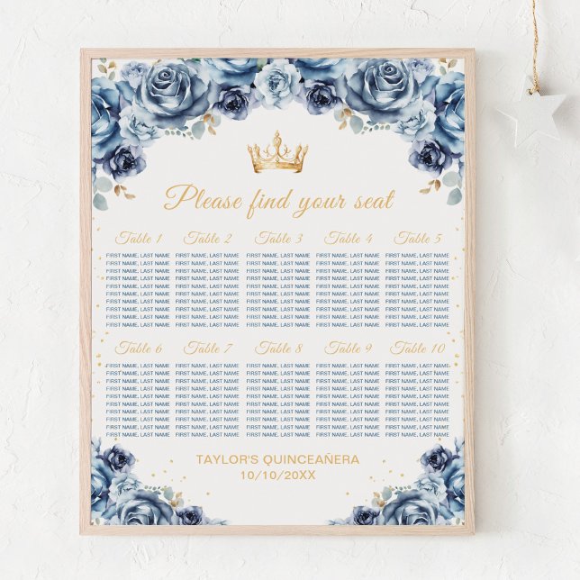 Blue Princess Quinceañera 10 Tables Seating Chart (Creator Uploaded)