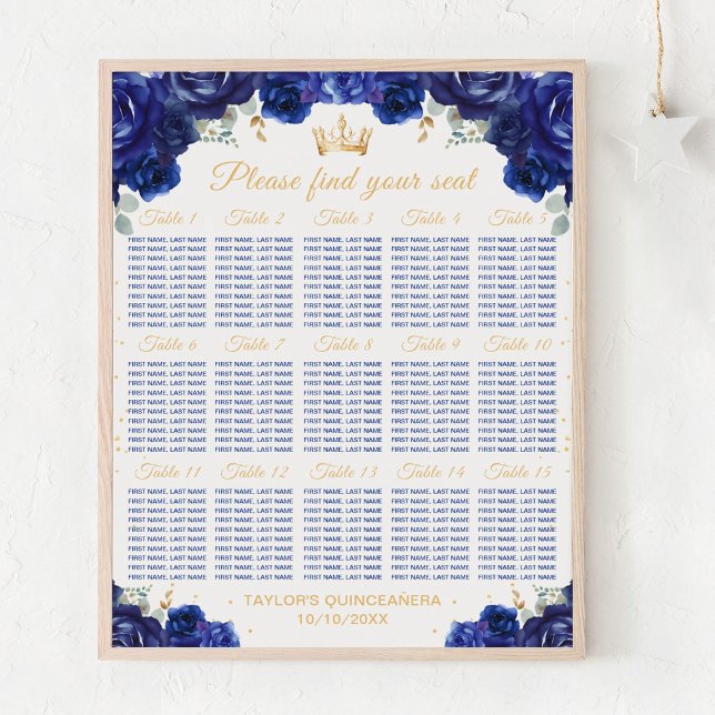 Blue Princess Quinceañera 15 Tables Seating Chart (Creator Uploaded)