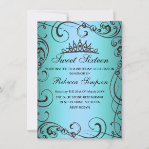 Blue Princess Sweet 16 Birthday Invitation