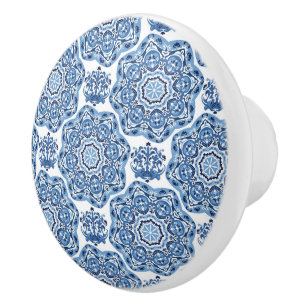 Blue Print Tile Ceramic Knob