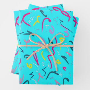 Blue Print with 90s Vibes  Wrapping Paper Sheet