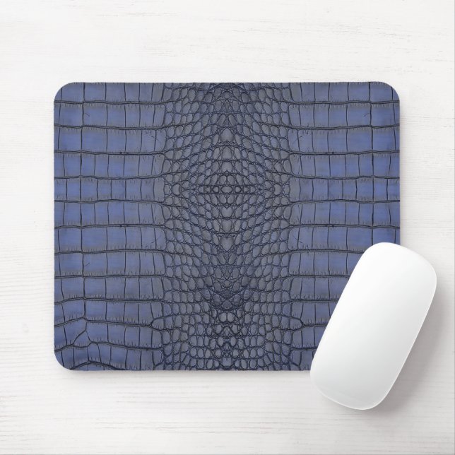 Blue Printed Faux Alligator Leather Pattern Mouse Pad (With Mouse)