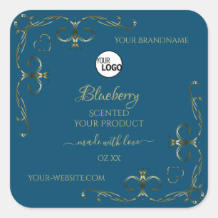 Blue Product Label Decorated Gold Corners Add Logo