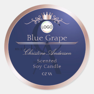 Blue Product Label Rose Gold Frame Logo Monogram