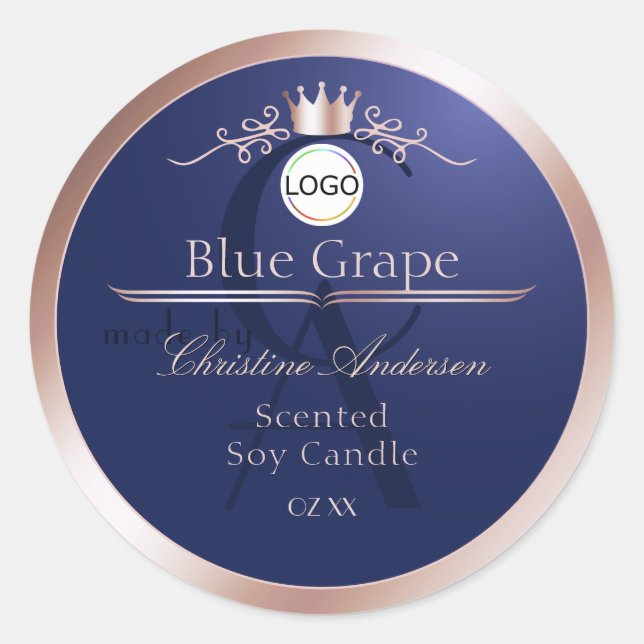 Blue Product Label Rose Gold Frame Logo Monogram (Front)