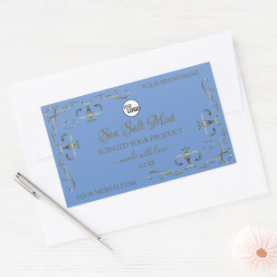 Blue Product Labels Decorative Scrollwork Add Logo