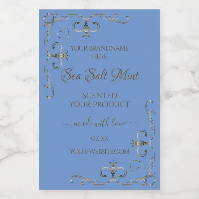 Blue Product Labels Decorative Scrollwork Border (Single Label)