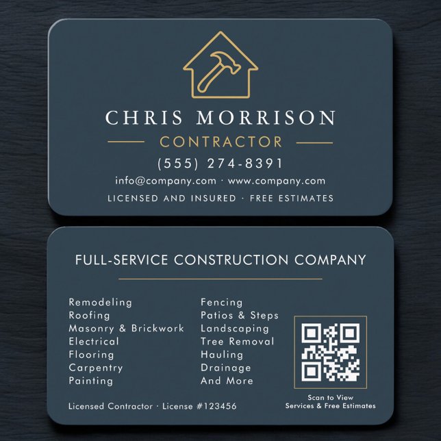 Blue Professional Contractor & Builder QR Code Business Card (Creator Uploaded)