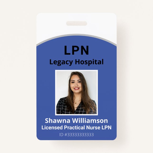 Blue Professional Employee ID Badge with Bar Code (Front)