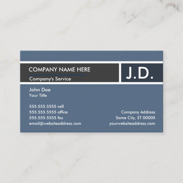 blue professional initials business card (Front)