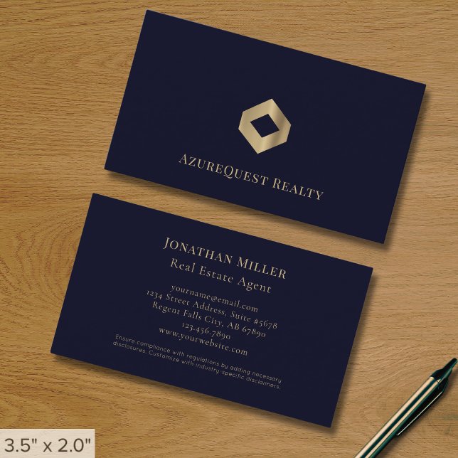 Blue Professional Luxury Gold Logo Business Card (Creator Uploaded)