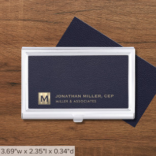 Blue Professional Luxury Initial Logo Business Card Holder