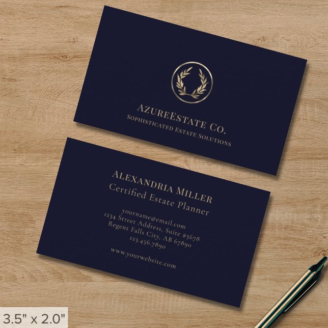 Blue Professional Luxury Laurel Logo Business Card (Creator Uploaded)