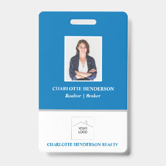 Blue Professional Real Estate Agent Photo Badge ID Badge