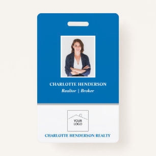 Blue Professional Real Estate Agent Photo Badge ID Badge