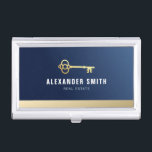blue professional real estate realtor  business card holder<br><div class="desc">blue professional with white text and gold key. The text features can be customised.</div>
