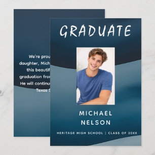 Blue Proud Parent Grad Announcement Photo Card