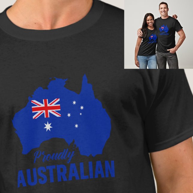 Blue Proudly Australian, Map Flag Australia Day  T-Shirt (Creator Uploaded)
