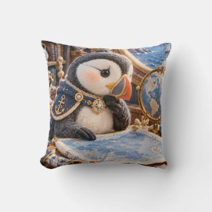 Blue Puffin Nautical Map Room Globe Cushion