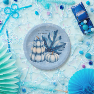 Blue Pumpkin and Leaf Boy Baby Shower Paper Plate