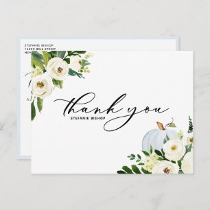 Blue Pumpkin and White Floral Graduation Thank You Postcard