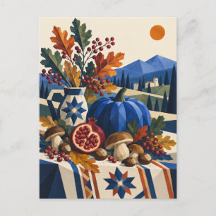 Blue Pumpkin and Woodland Harvest Greeting Card