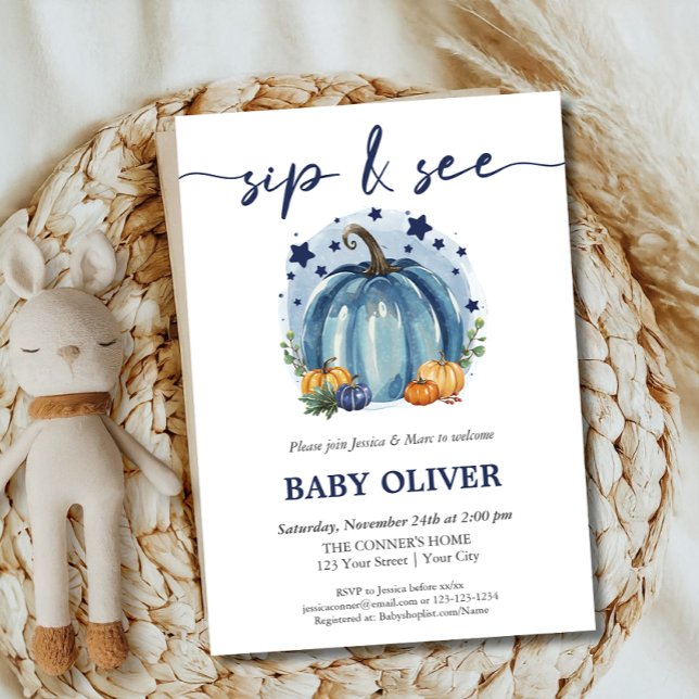 Blue Pumpkin Baby Boy Fall Sip And See Meet Greet Invitation (Creator Uploaded)