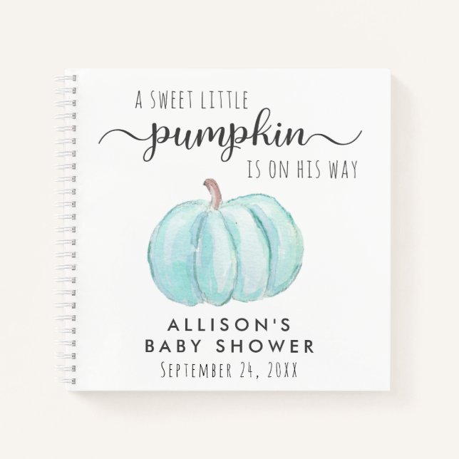 Blue Pumpkin Baby Boy Shower Guest Book (Front)