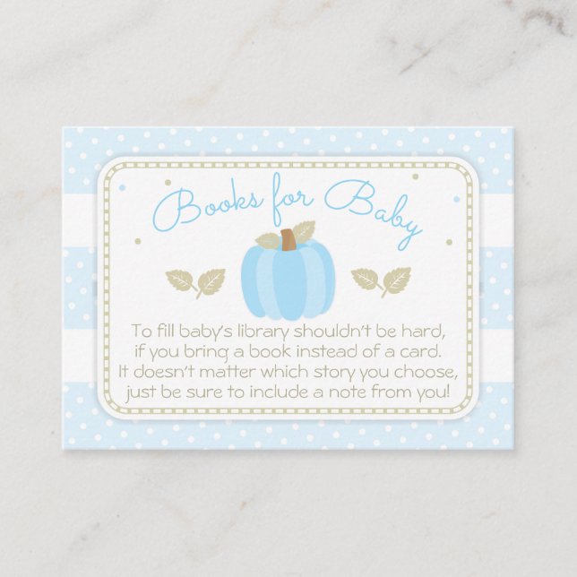 Blue Pumpkin Baby Shower Book Request Enclosure Card (Front)