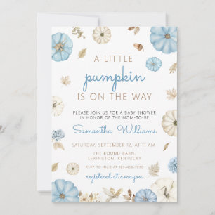 blue Pumpkin Baby Shower boy, Little Pumpkin Invitation