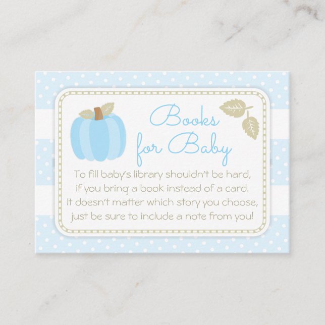 Blue Pumpkin Baby Shower Bring a Book Enclosure Card (Front)
