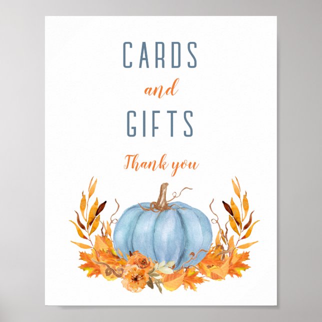 Blue Pumpkin Baby Shower Cards Gifts Sign (Front)