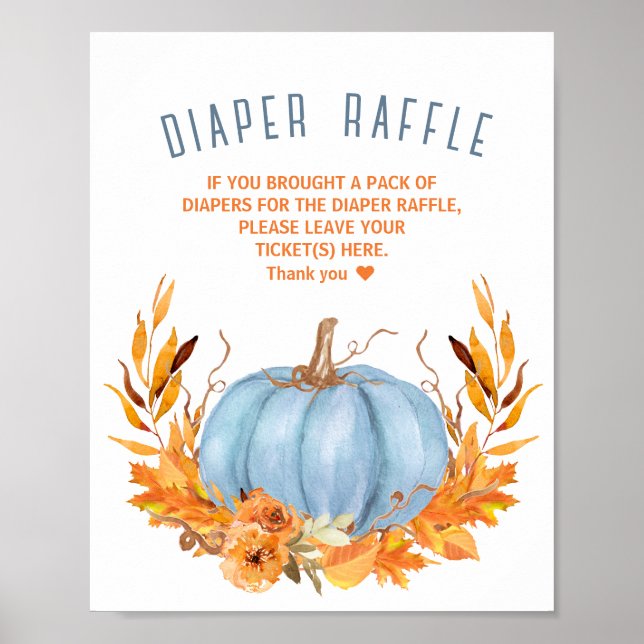 Blue Pumpkin Baby Shower Diaper Raffle Sign (Front)