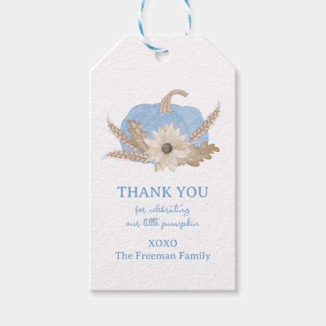 Blue Pumpkin Baby Shower Gift Tag (Front)