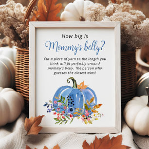 Blue Pumpkin Baby Shower How big is Mummy’s belly Poster