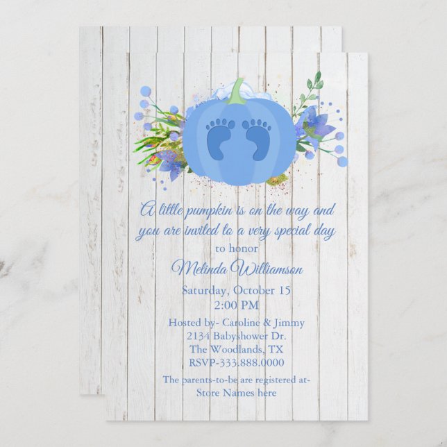 Blue Pumpkin Baby Shower Invitation (Front/Back)
