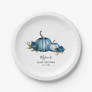 Blue Pumpkin Baby Shower Paper Plate