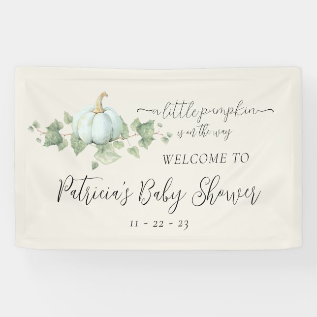 Blue Pumpkin Baby Shower Party Decor Signs Banner (Horizontal)