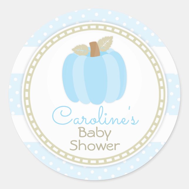 Blue Pumpkin Baby Shower Round Sticker (Front)