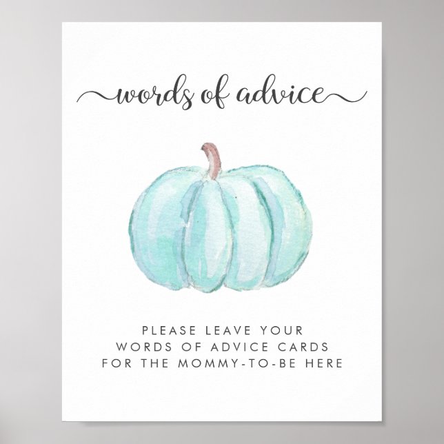 Blue Pumpkin Baby Shower Words Of Advice Drop Off Poster (Front)