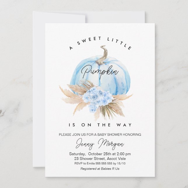 Blue Pumpkin Boho Floral Boys Baby Shower  Invitation (Front)