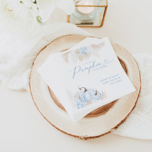 Blue Pumpkin Bow Boho Floral Boy Baby Shower Napkin