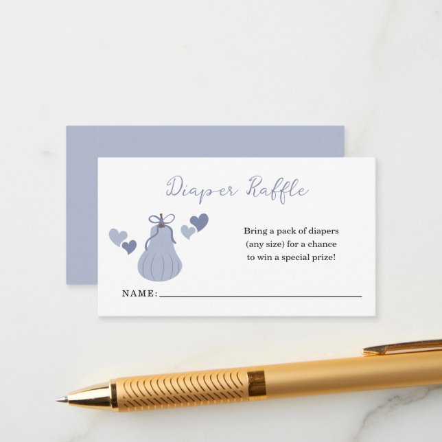 Blue Pumpkin Bow Boy Baby Shower Diaper Raffle Enclosure Card (Front/Back In Situ)