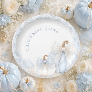 Blue Pumpkin Bow Elegant Baby Shower Paper Plate