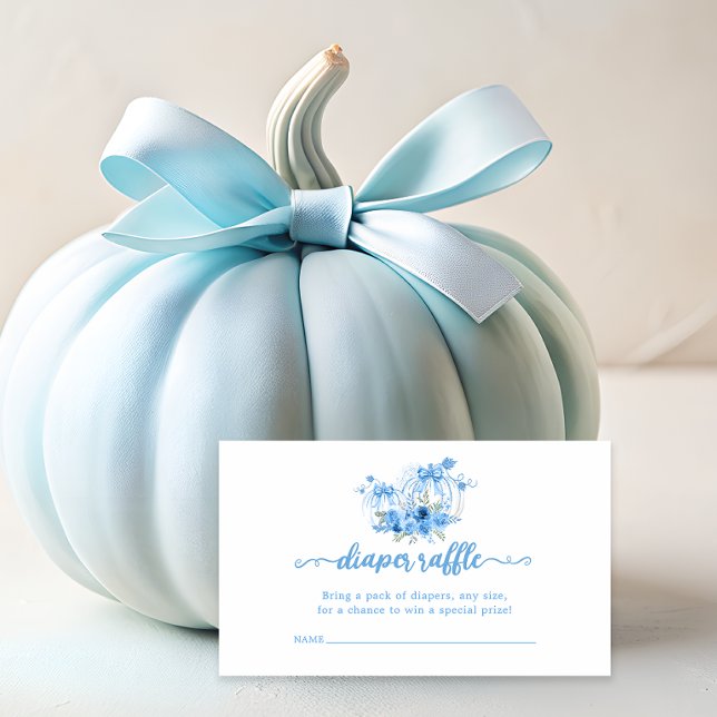 Blue Pumpkin Bow Fall Baby Shower Diaper Raffle Enclosure Card (Creator Uploaded)