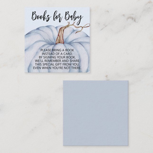 Blue Pumpkin Boy Baby Shower Book Request Enclosure Card (Front/Back)