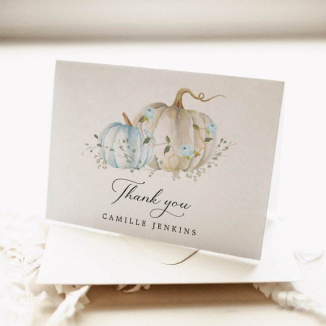 Blue Pumpkin Boy Baby Shower Folded Thank You Card (Creator Uploaded)