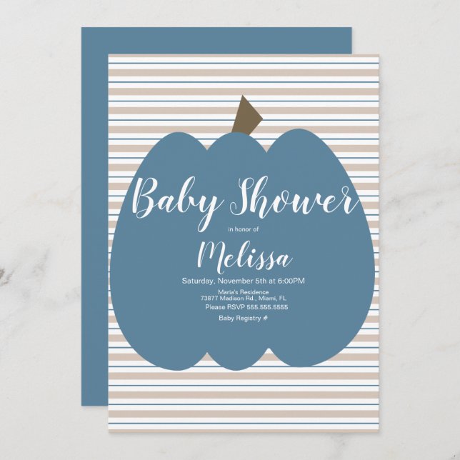 Blue Pumpkin Boy Baby Shower Invitation (Front/Back)