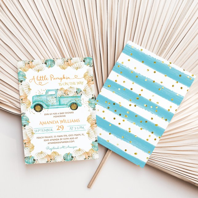 Blue Pumpkin Boy Baby Shower  Invitation (Creator Uploaded)