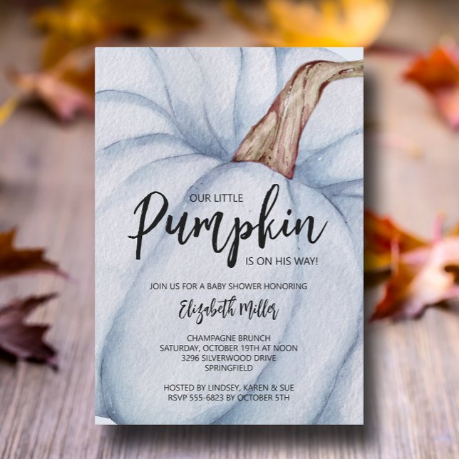 Blue Pumpkin Boy Baby Shower Invitation (Large blue pumpkin boy baby shower invitations, INSTANT DOWNLOAD and/or PRINTED)